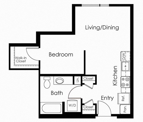 Floor plan for 1 bed, 1 bath, 525 sqft